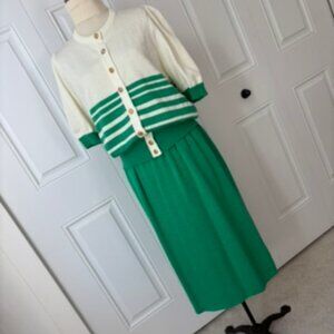 Vintage 2 piece green stripe knit outfit